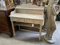 A Victorian painted pine faux bamboo marble top two drawer wash stand, width 90cm, depth 44cm,