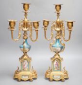 A pair of Louis XVI style ormolu and Sevres style porcelain candelabra 39cm