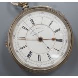A Victorian silver open face keywind chronograph pocket watch, case diameter 53mm.