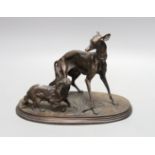After Méne, bronze group of two dogs 22cm wide