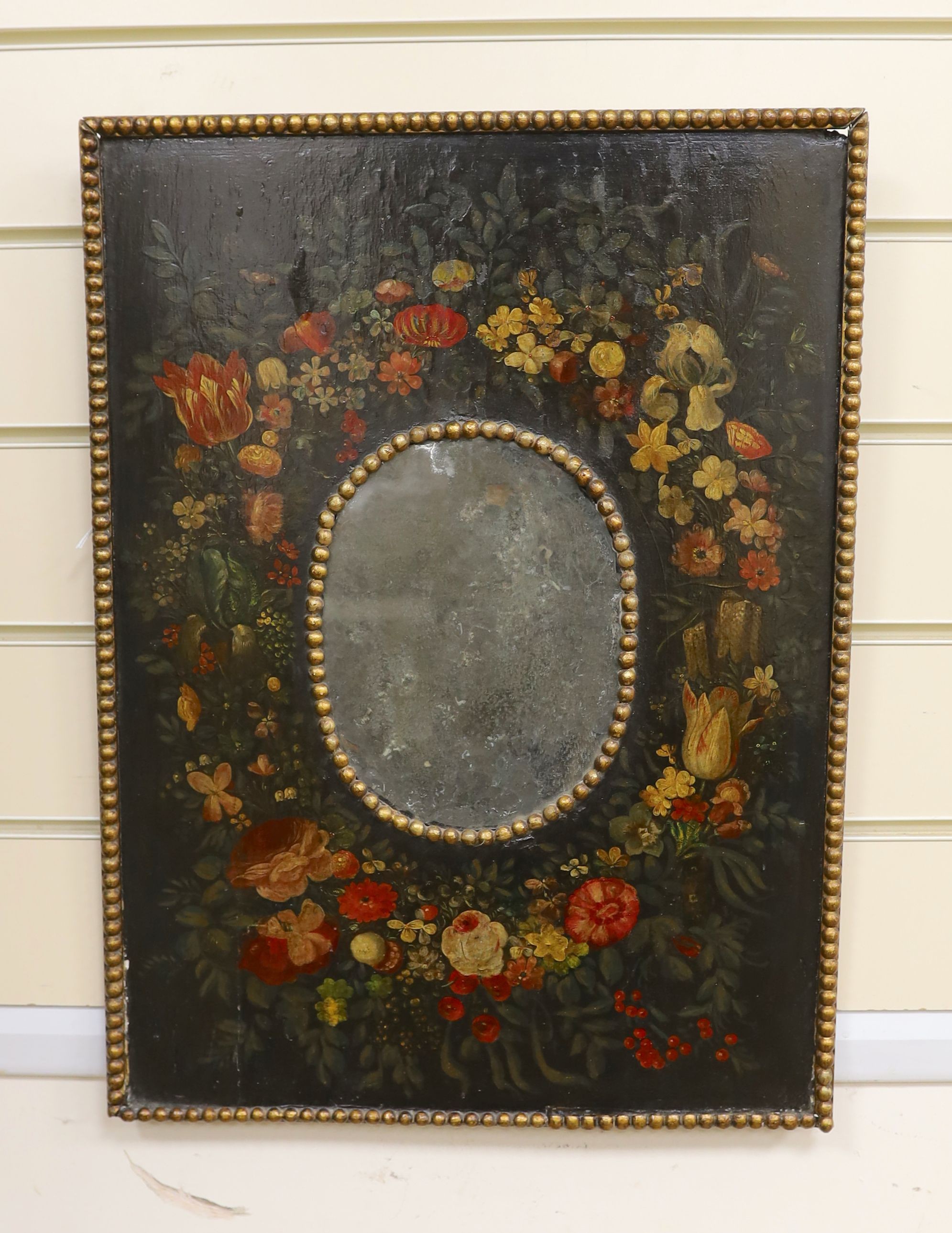 A small 18th century rectangular Dutch painted wall mirror