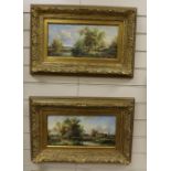 M. Beale, pair of oils on board, River landscapes, signed, 18 x 39cm