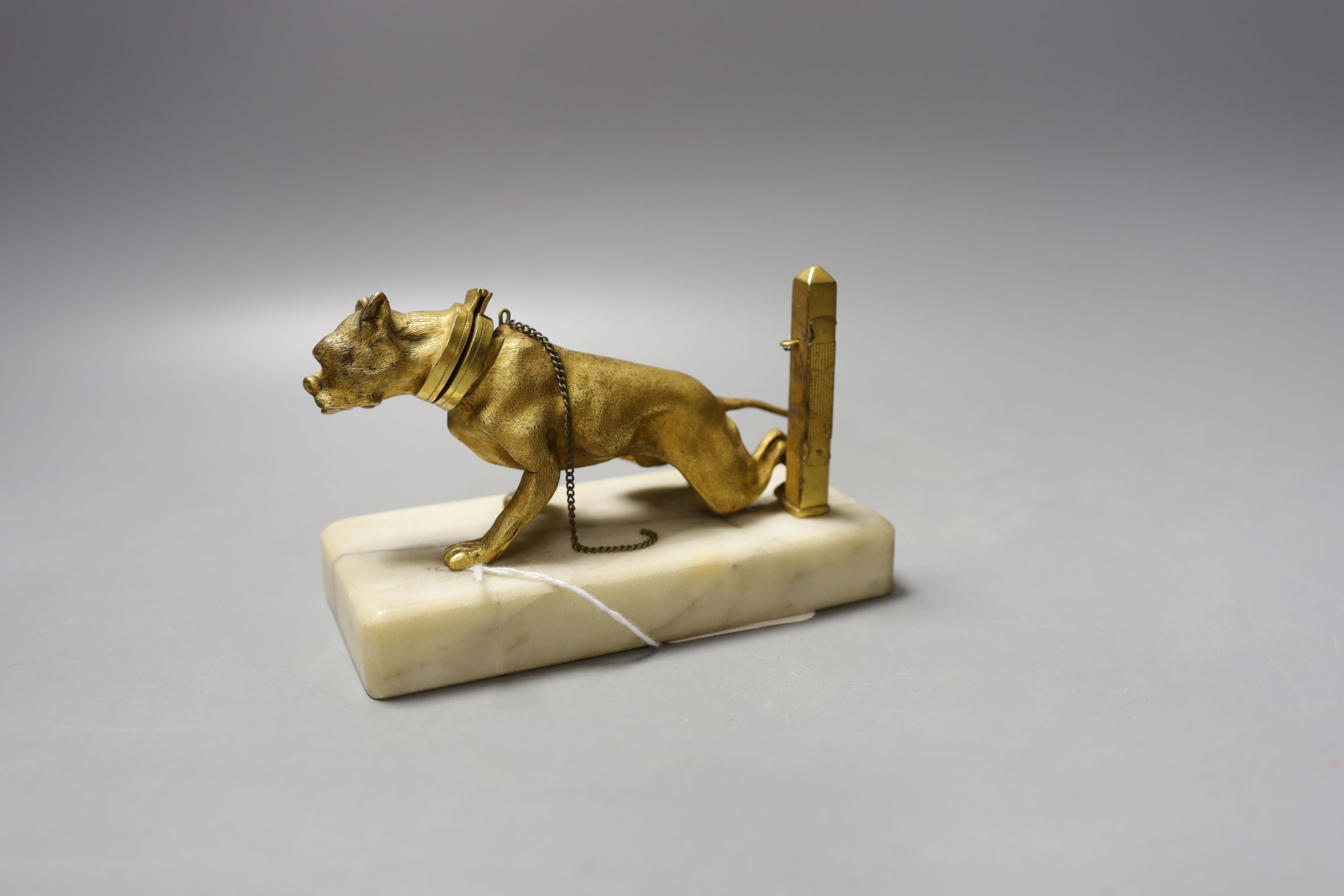 A French ormolu ‘dog’ match tidy on alabaster base 14.5cm - Image 2 of 3