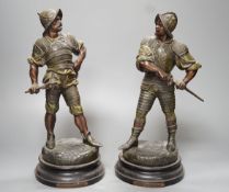 A pair of late Victorian bronzed spelter figures of 17th century soldiers - 33cm high