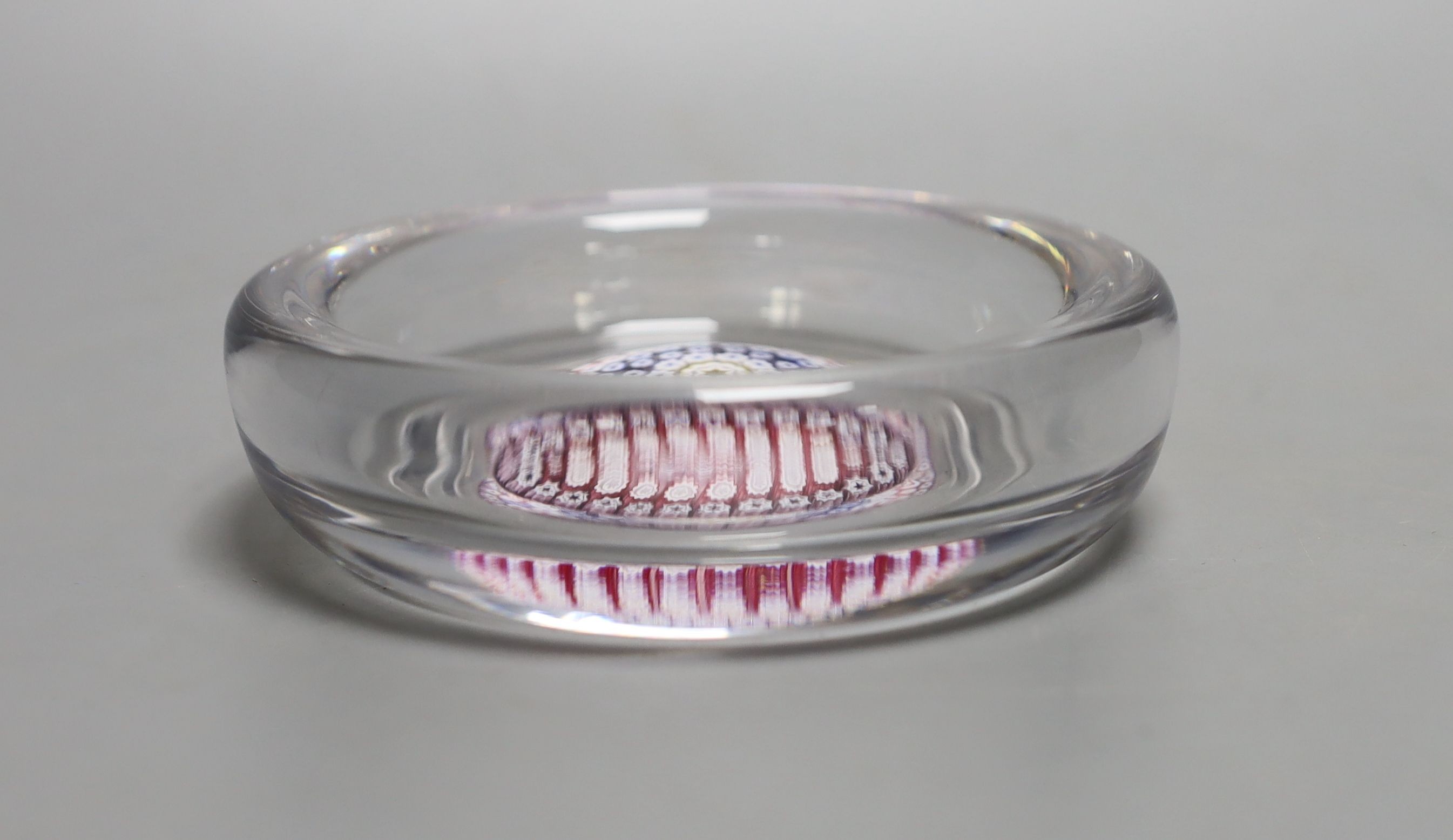 A Whitefriars millefiori glass ash tray, cane rod dated 1978 - 12cm diameter