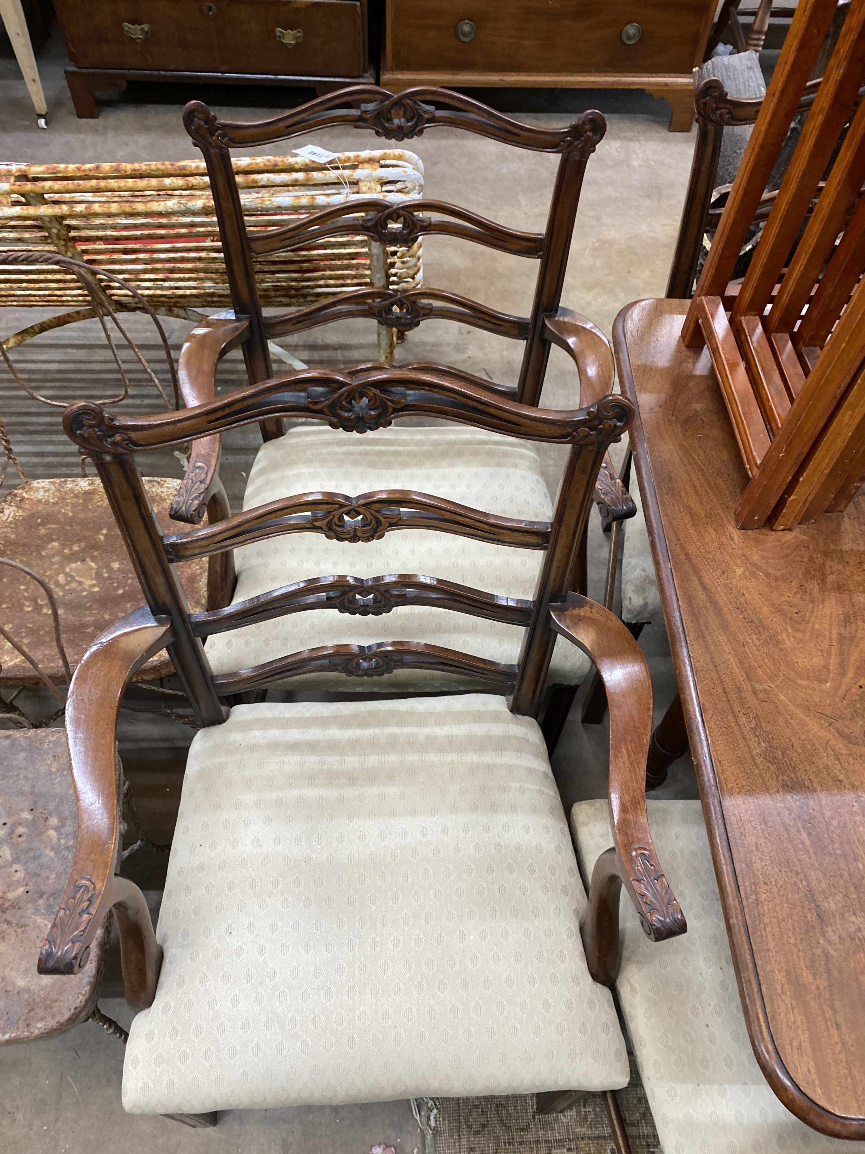 A set of six Chippendale style mahogany dining chairs with pierced ladder backs, two with arms - Image 3 of 3