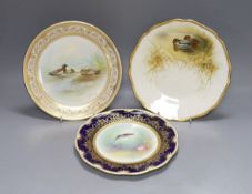 An Aynsley fish painted plate by S Micklewright, A Royal Doulton mallard or wild duck painted