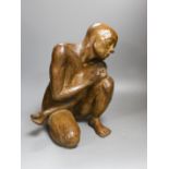 A bronze of a lady crouching with a thoughtful expression, unsigned - 31 high