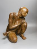 A bronze of a lady crouching with a thoughtful expression, unsigned - 31 high