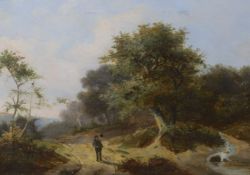Hendrik Pieter Koekkoek (Dutch, 1843-1927), oil on canvas, Figure on a country lane, initialled,