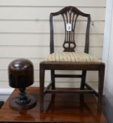 A George III Hepplewhite period mahogany child's chair, height 65cm together with a Victorian hat