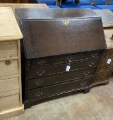 A late 18th century oak bureau, width 89cm, depth 50cm, height 102cm