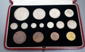 A George V 1937 15 coin proof set, a 1937 vacant box and assorted other coins and medallions