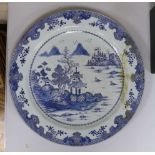 An 18th century Chinese export blue and white charger a.f.55cms diameter