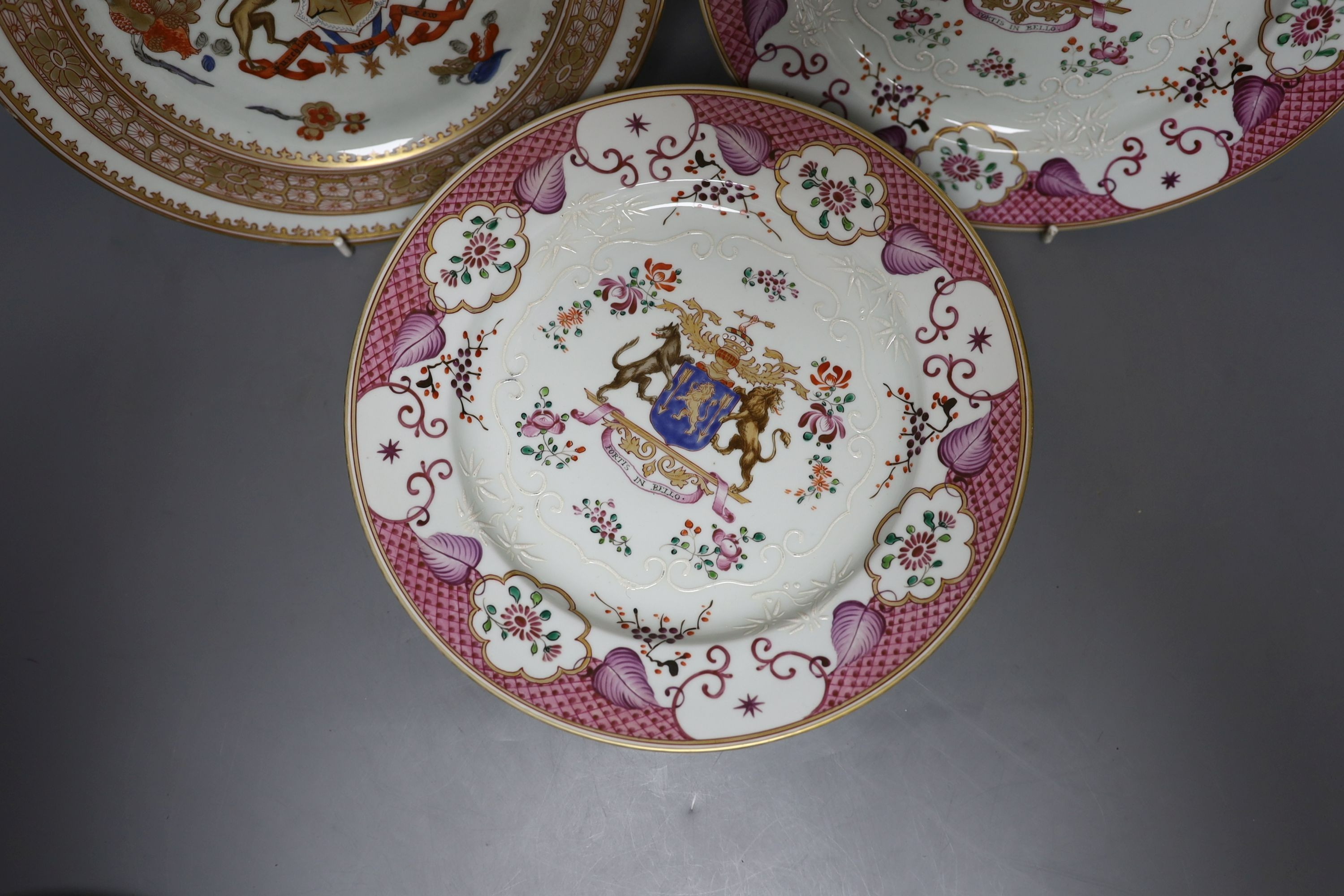 A collection of seven Chinese export armorial porcelain plates by Samson of Paris - Image 3 of 5