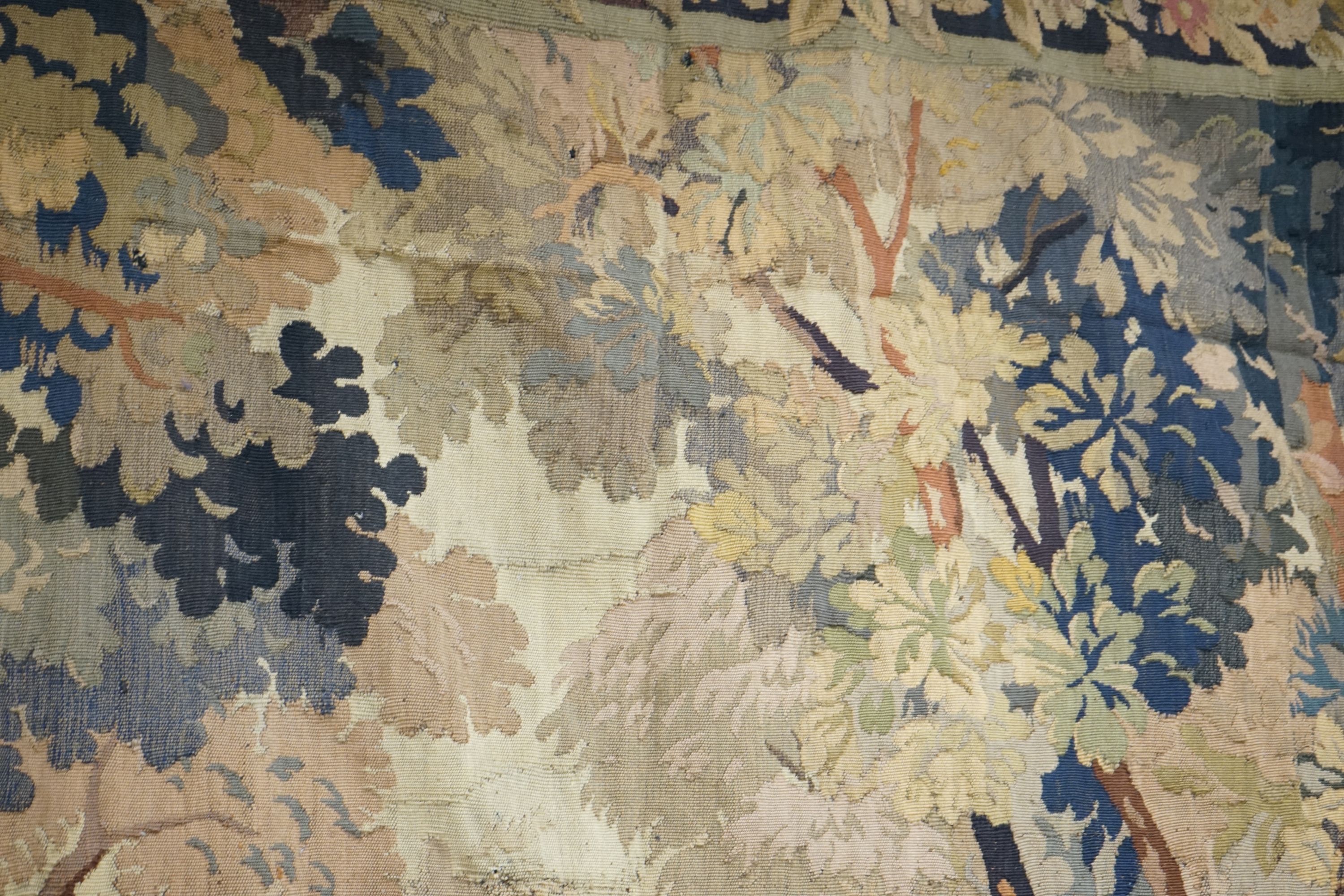 A late 19th / early 20th century French tapestry depicting a woodland scene with trees and flowers - Image 7 of 9