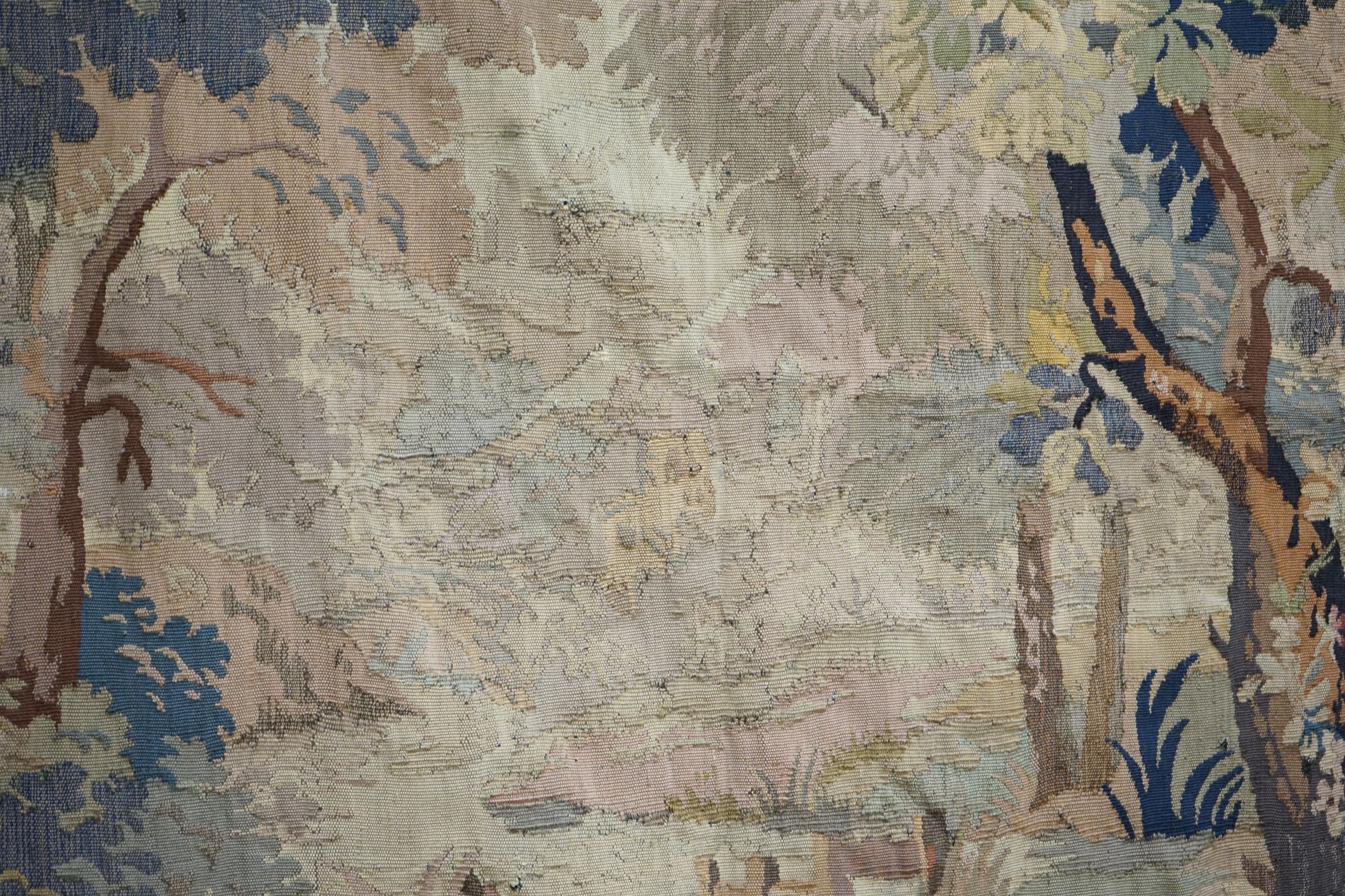 A late 19th / early 20th century French tapestry depicting a woodland scene with trees and flowers - Image 6 of 9