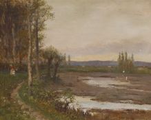 Giuesppie Pizzarini (1886-1971), oil on canvas, Landscape near Bologna, signed with label verso,
