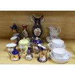 A selection of 19th century porcelain including Meissen cups, covers and saucers, Newhall bowls