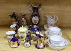 A selection of 19th century porcelain including Meissen cups, covers and saucers, Newhall bowls