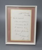 Sir Robert Peel - a signed note on Irish Office headed paper, 1864, 18cm high