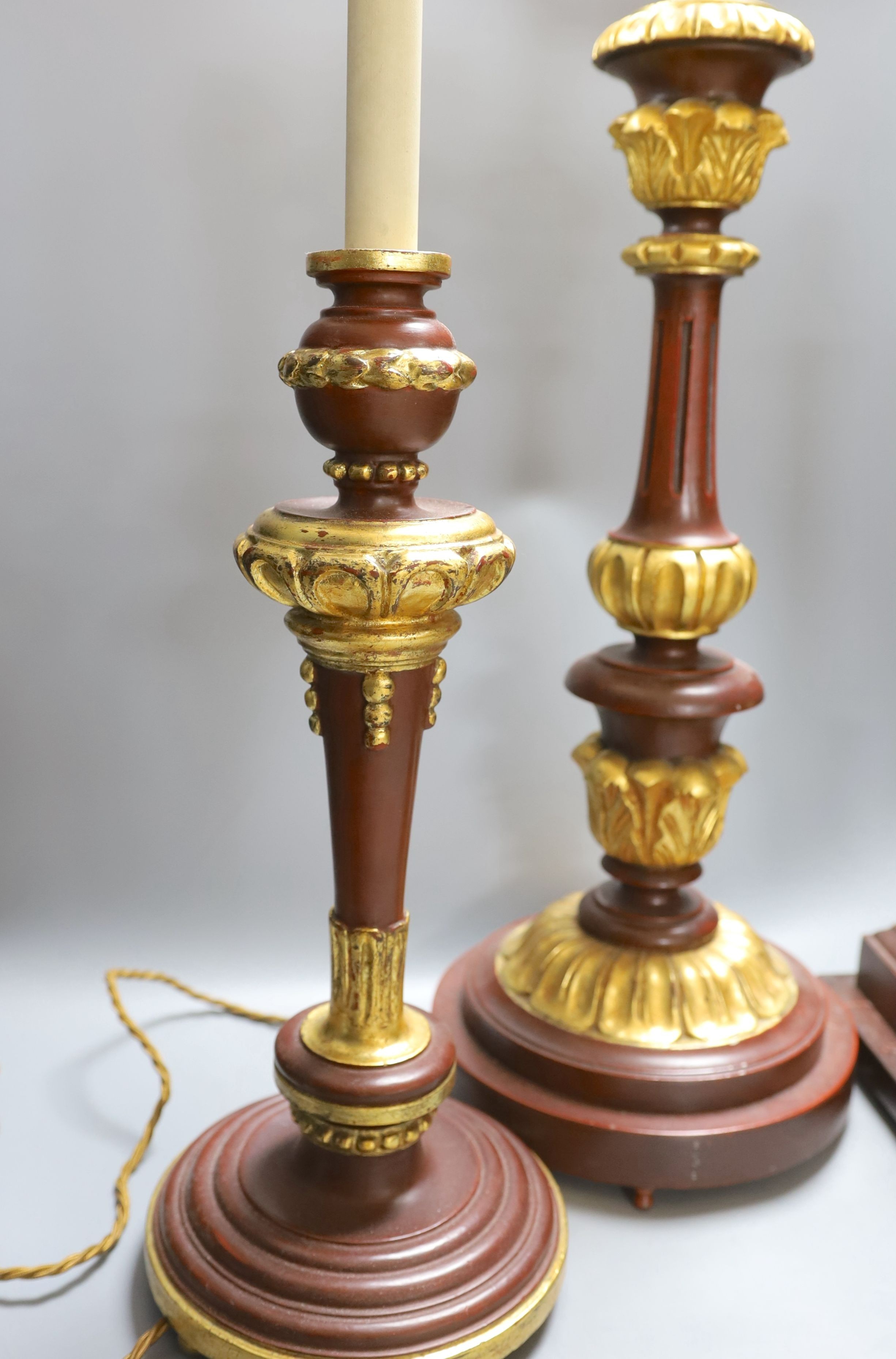 Three parcel gilt wood table lamps - tallest 64cm - Image 3 of 4