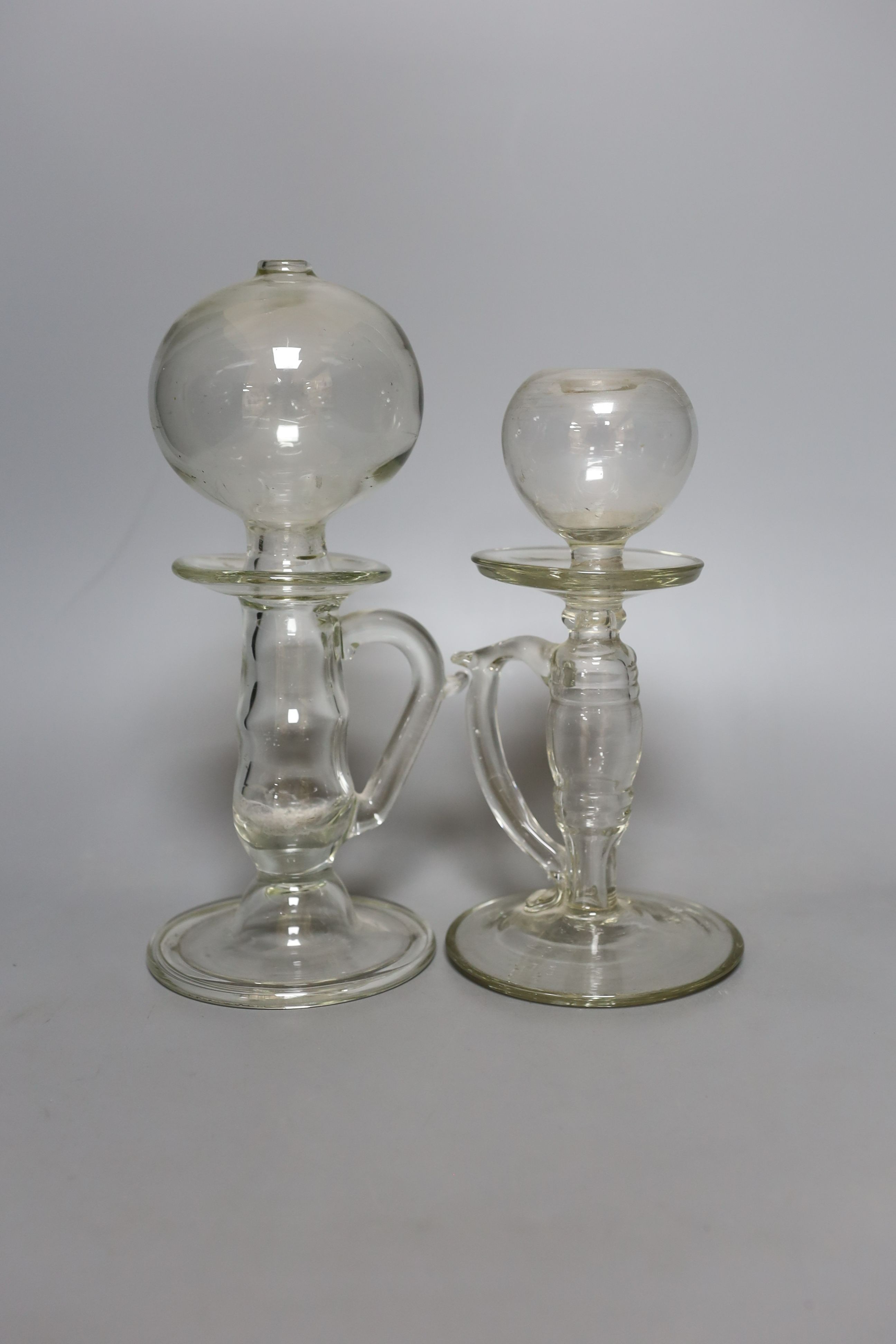 Two 19th century glass lacemaker's lamps - tallest 26cm - Image 2 of 2