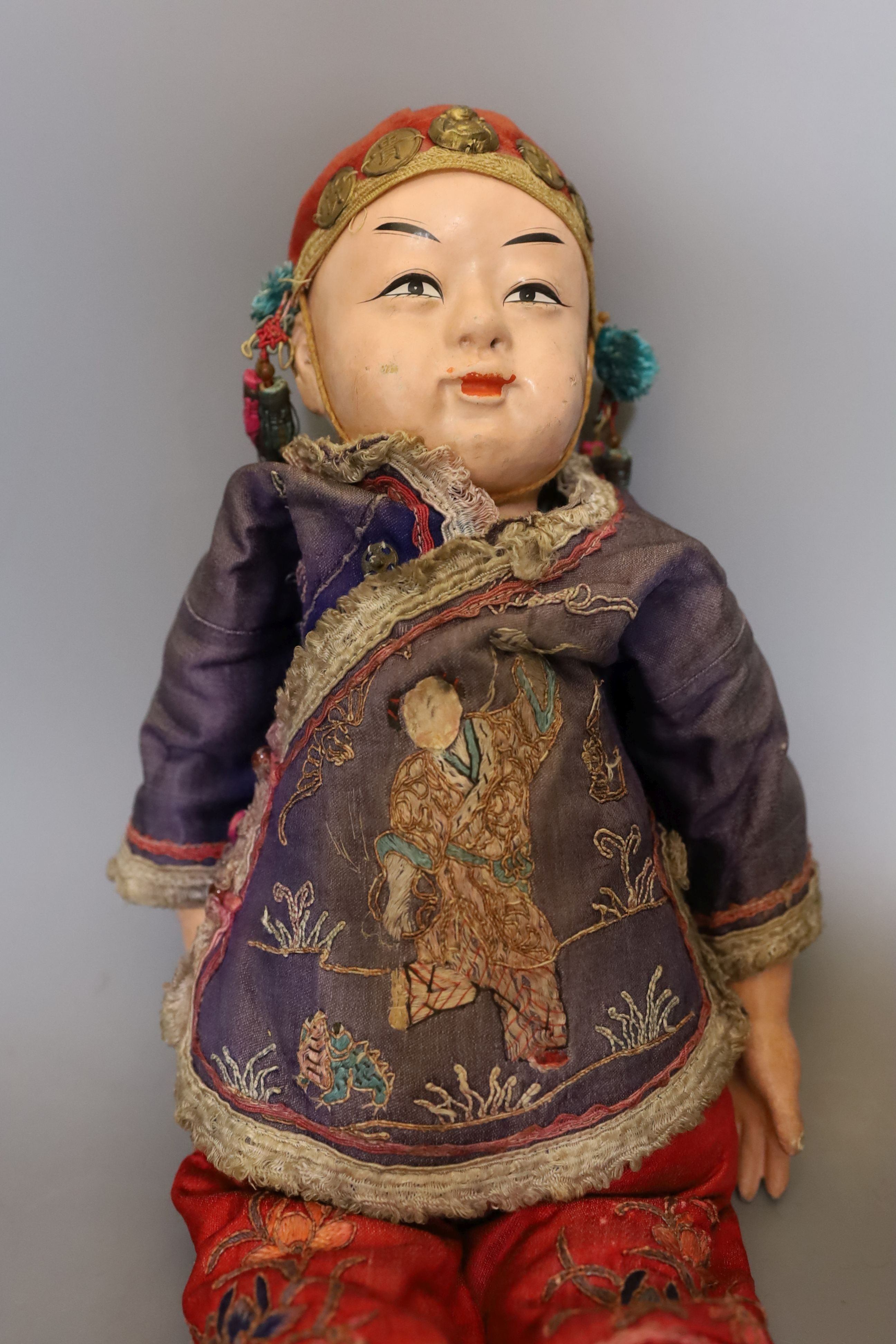 A papier mache doll, a Chinese boy in Chinese costume - 40cm high - Image 2 of 4