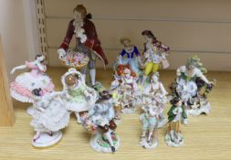 A group of Continental porcelain figurines