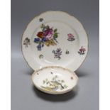 A Meissen Deutsche Blumen soup plate, c.1750 and a 19th-century Meissen outside decorated saucer (