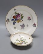 A Meissen Deutsche Blumen soup plate, c.1750 and a 19th-century Meissen outside decorated saucer (