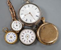 An 18k fob watch(a.f.) gross 20.4 grams, a 9ct wrist watch on a 9ct expanding bracelet, gross 20.7