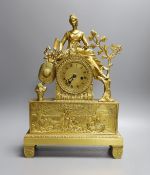 A decorative ormolu mantle clock with Shepardess - 40cm high