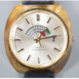 A gentleman's 1970's gilt and steel Certina Biostar Electronic wrist watch, on associated black