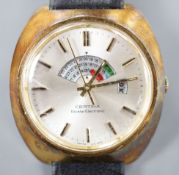 A gentleman's 1970's gilt and steel Certina Biostar Electronic wrist watch, on associated black