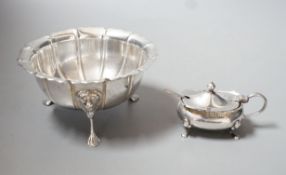 A George V Irish silver bowl, with lion mask knees on tripod supports, West & Son, Dublin, 1923,