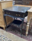 An Edwardian ebonised envelope card table, width 58cm, height 74cm