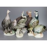 A Rosenthal porcelain model of two guinea fowl impressed model number 205, a Bing & Grondhal limited