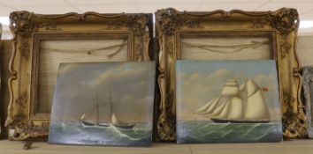 John Loos of Antwerp (1861-1895), pair of oils on wooden panels, Portraits of the Merchant ship