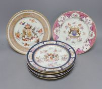 A collection of seven Chinese export armorial porcelain plates by Samson of Paris