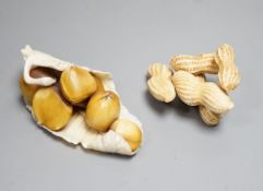 Two Japanese Ivory models of group groups of nuts, first half 20th century, largest 11cm