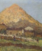 Guglielmo Pizzirani (Italian, 1886-1971), oil on canvas, Figures in a mountain landscape,