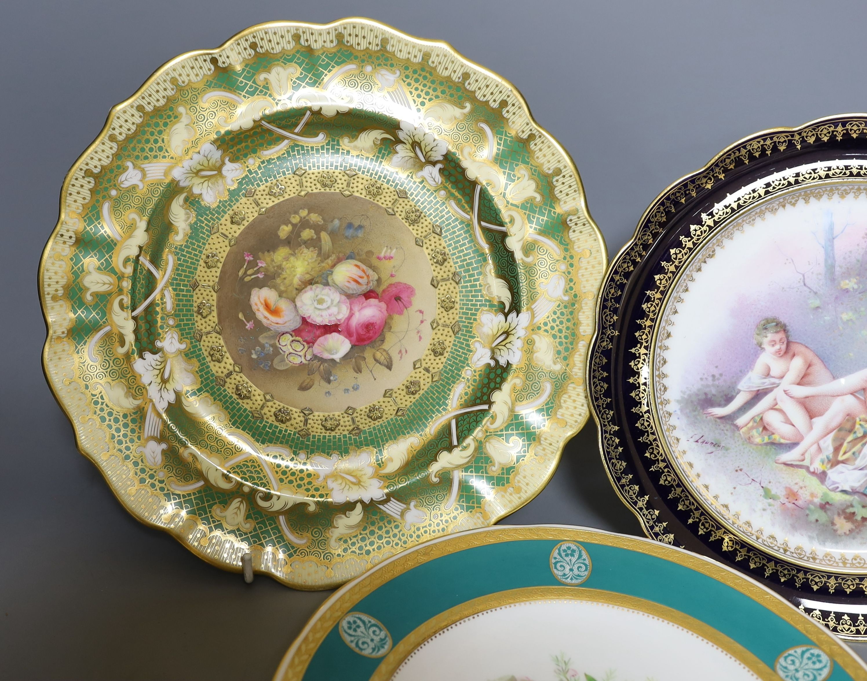 Two 19th century English porcelain flower painted plates, one by Minton and a continental - Image 3 of 6