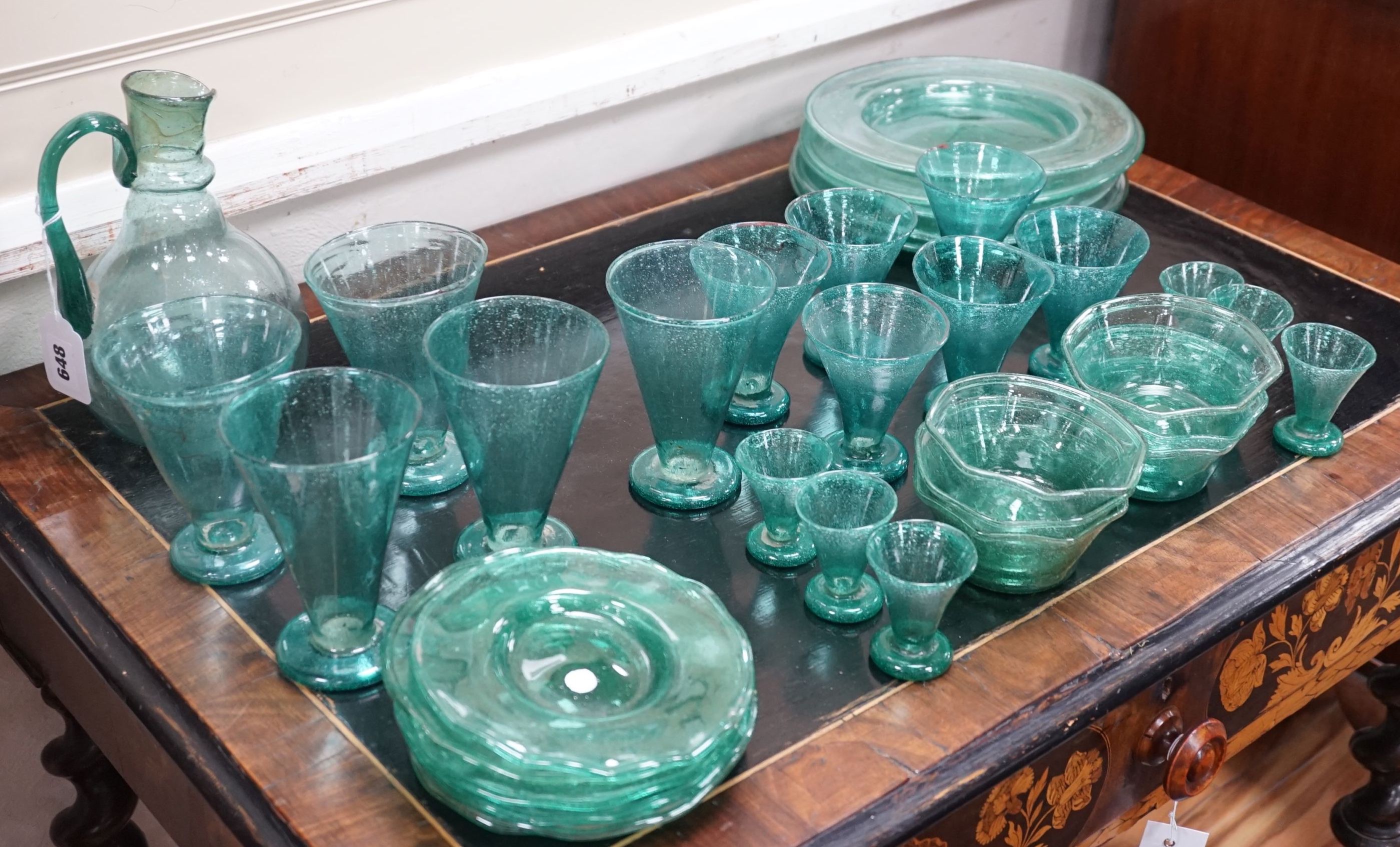 A quantity of green glassware