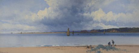 Frederick John Widgery (1861-1942), oil on board, Coastal scene near Teignmouth, signed, 14 x 37cm