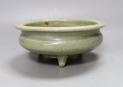 A Chinese Ming Longquan celadon tripod censer - 8cm tall