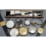 A gentleman's steel and gold plated Omega Seamaster quartz dress wrist watch, six other wrist