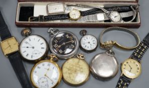 A gentleman's steel and gold plated Omega Seamaster quartz dress wrist watch, six other wrist