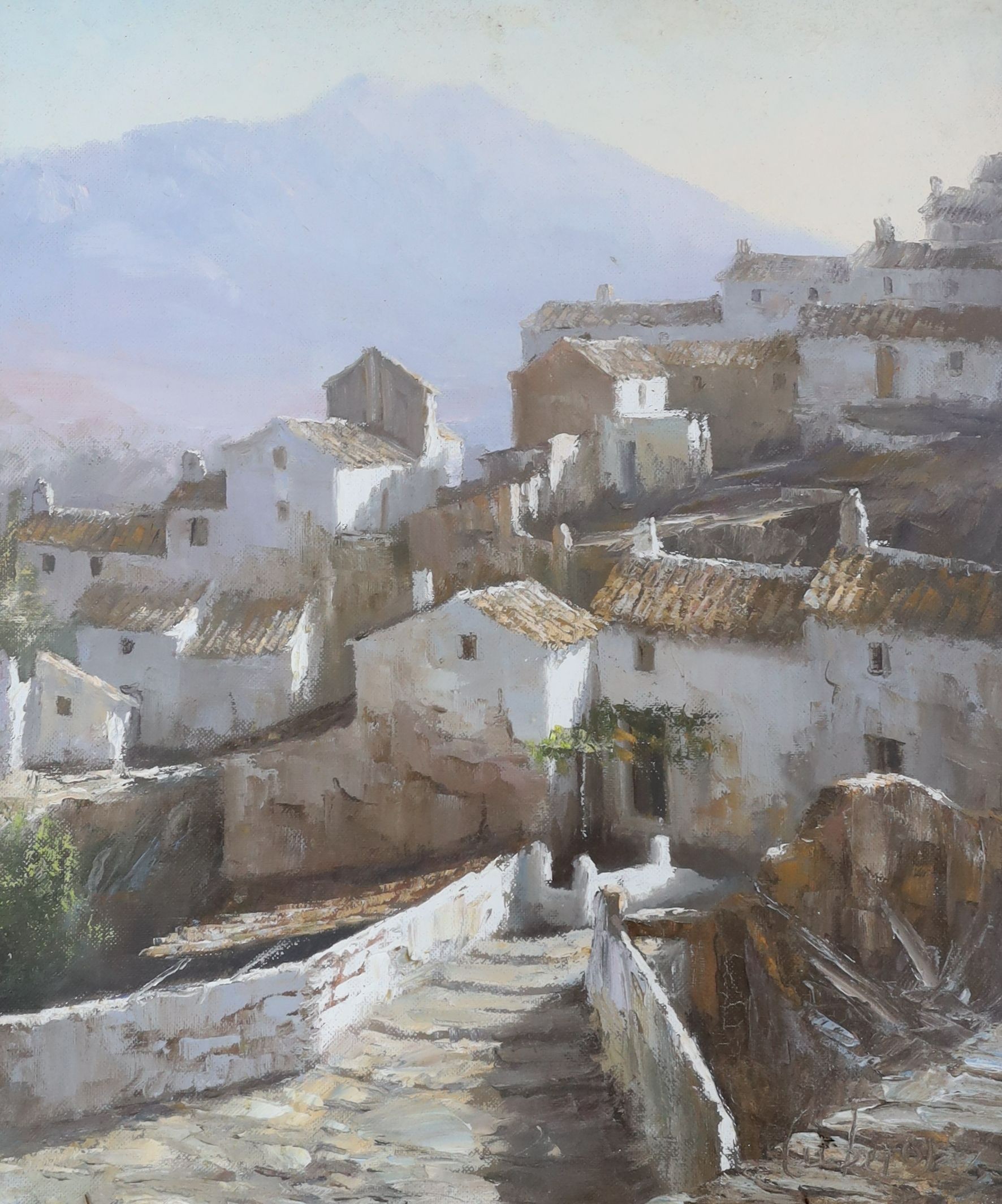 Manuel Cuberos (1933-), oil on canvas, View of a Spanish village, signed, 54 x 45cm
