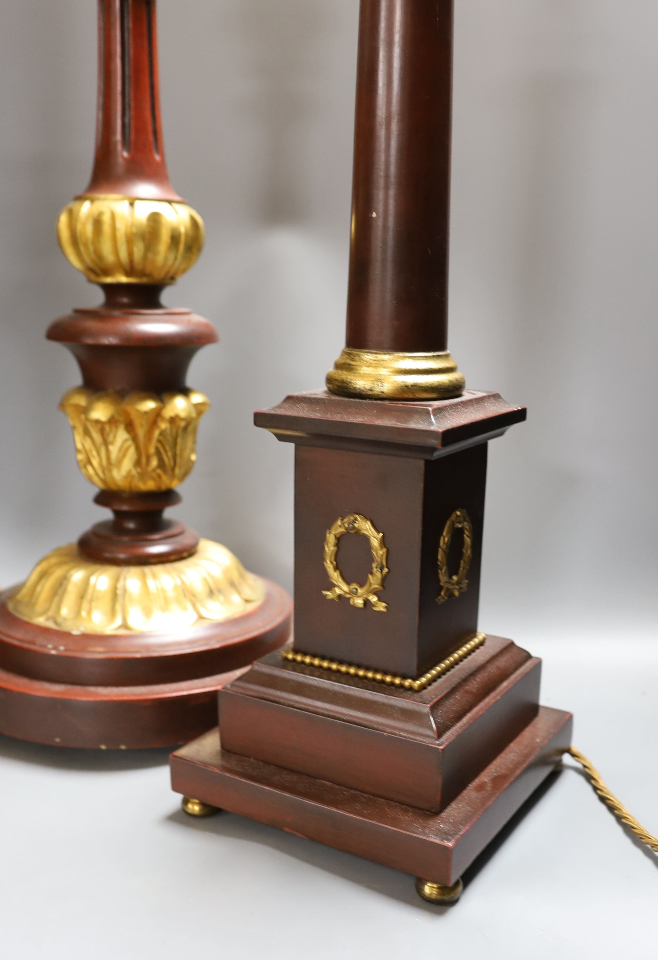 Three parcel gilt wood table lamps - tallest 64cm - Image 4 of 4